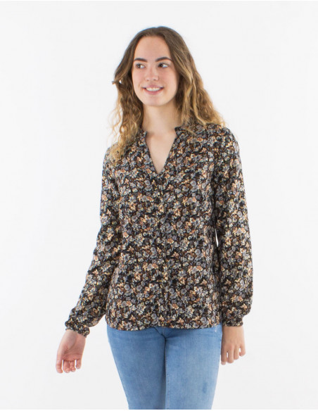 Women's Fall 2023 blouse with black gold floral pattern