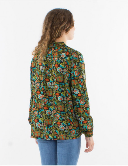 Chemise femme à motif fleuri automne 2023 couleur noir