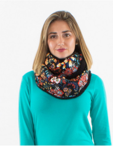 Women's winter tube scarf with black floral fur