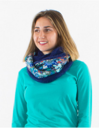 Baba cool retro floral tube scarf blue faux fur interior