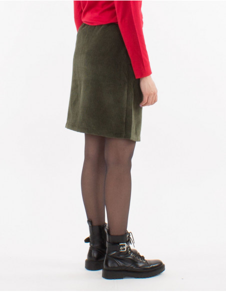 Jupe courte basique pour l'hiver unie en velours vert kaki