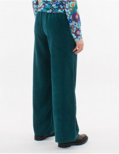 Pantalon coupe droite hiver en velours côtelé vert émeraude