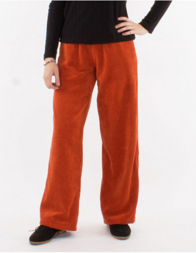 Chic straight pants in velvet plain rust