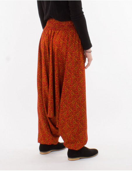 Pantalon sarouel femme 3 en 1 imprimé baba cool arabesque rouge