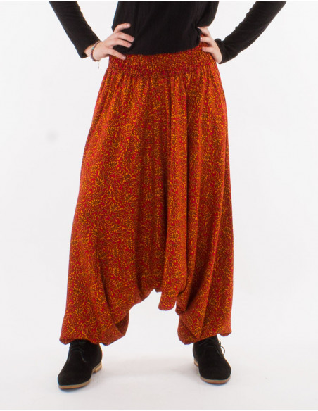 Women's all-season low-rise saroual with original red arabesque pattern