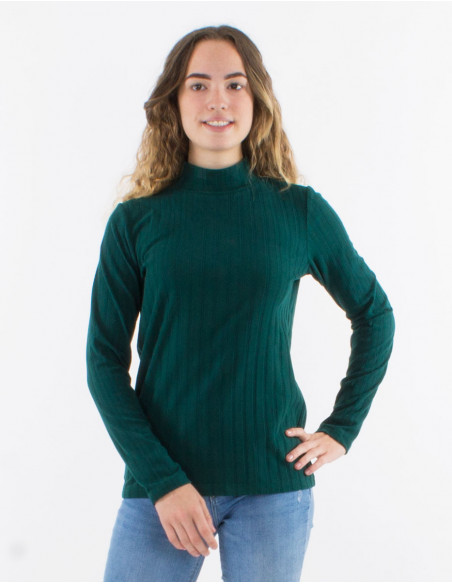 Pull col montant femme pour l'hiver uni basique vert émeraude