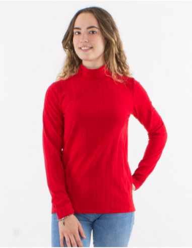 Pull basique doux stretch à col montant uni rouge