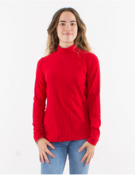 Women's winter stand-up collar sweater, plain basic red