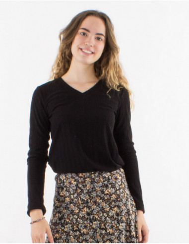 Pull basique doux stretch à col V uni