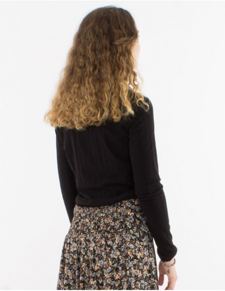 Pull chaud d'hiver à col V pour femme uni basique noir