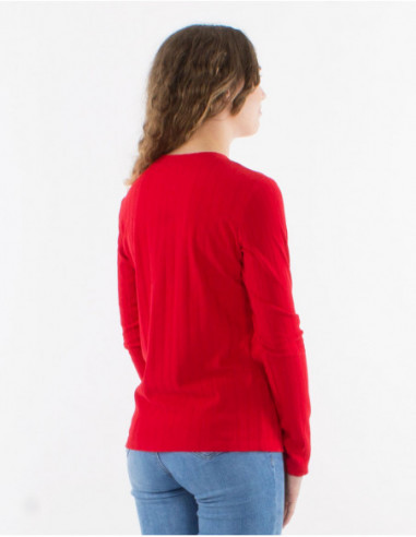 Pull chaud d'hiver à col V pour femme uni basique rouge