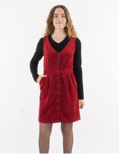 Chic short dress for winter in burgundy-red cotele velvet