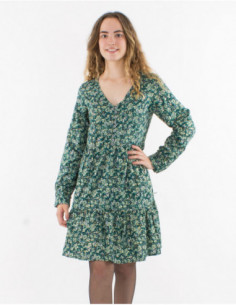 Robe courte boho fluide automnale à petites fleurs 2