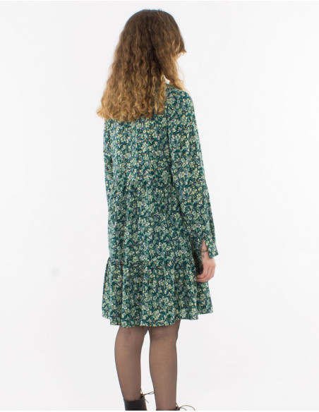 Autumnal midi-length dress back with romantic small flower print