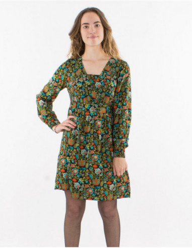 Robe courte patineuse rétro 70's fleurie