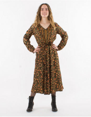Robe midi bohème touches dorées