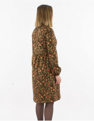 Mid-length flowing dress winter 2023 floral gold black