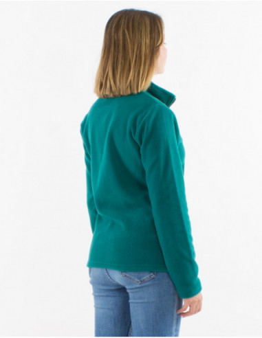 Basic emerald green plain floral embroidered fleece jacket