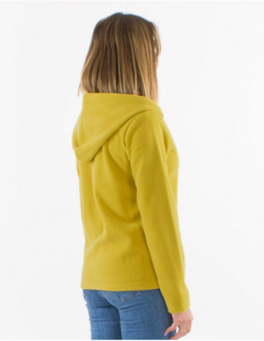 Women's winter hooded fleece, plain with anise green embroidery