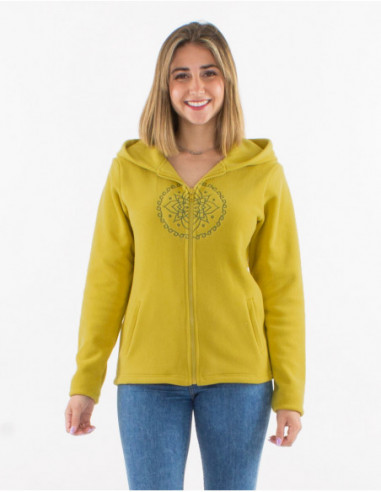 Women's embroidered warm fleece jacket basic anise green