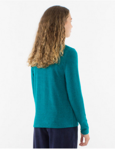 Pull femme d'hiver tout doux ample uni basique bleu émeraude