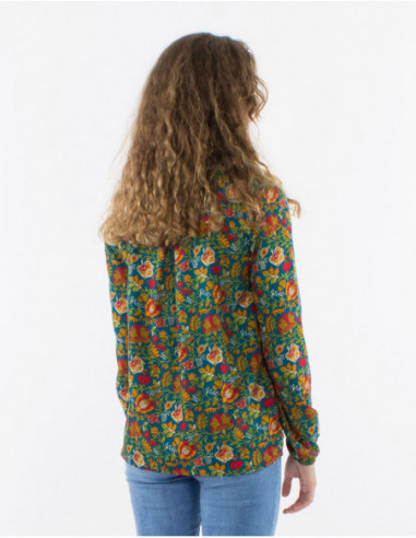 Women's fall 2023 floral shirt in emerald green