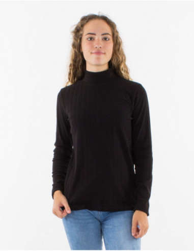 Pull col montant femme pour l'hiver uni basique noir