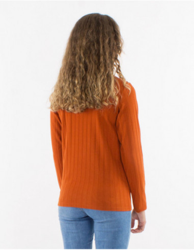 Warm women's winter sweater, plain basic rust