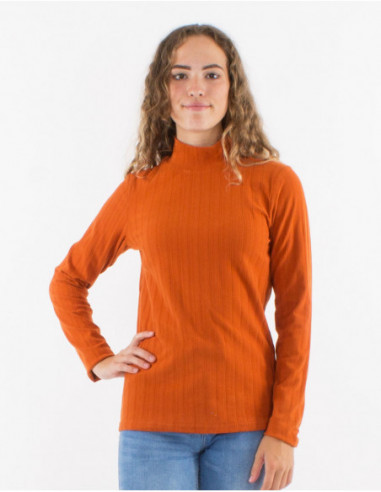 Women's winter stand-up collar sweater, plain basic, rust-colored