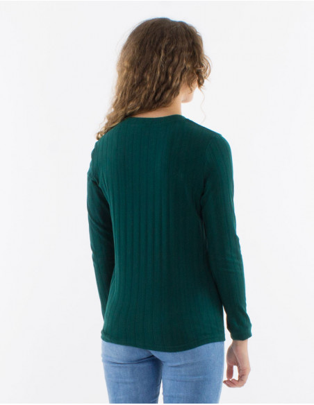Pull chaud d'hiver à col V pour femme uni basique vert émeraude