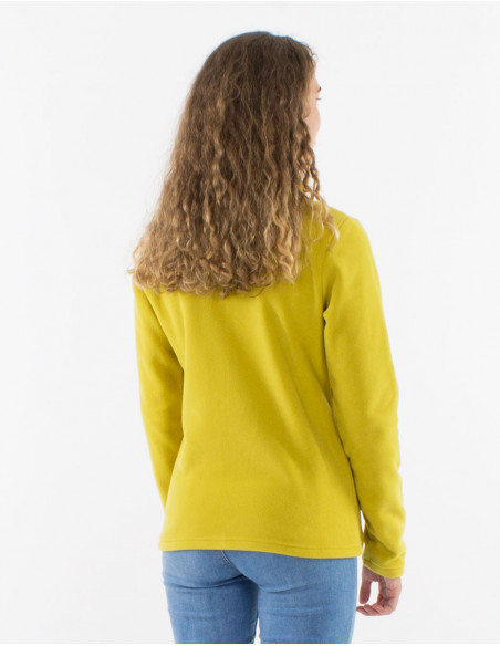 Veste polaire brodée fleuri unie basique vert anis