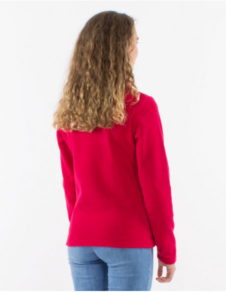 Veste polaire brodée fleuri unie basique rose fuchsia