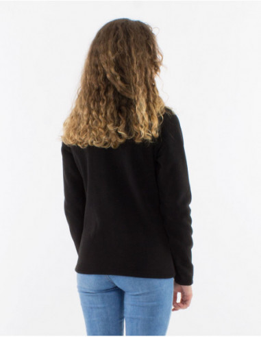 Veste polaire brodée fleuri unie basique noir