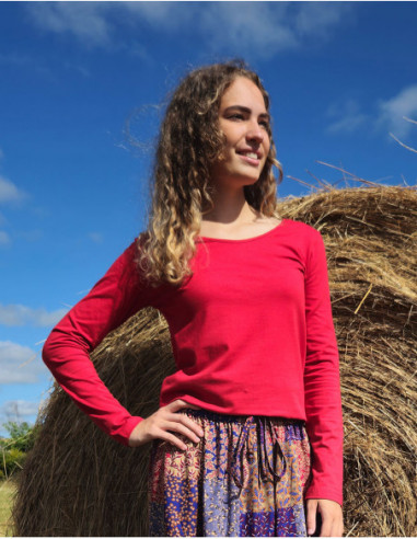 Tee-shirt uni à manches longues en coton