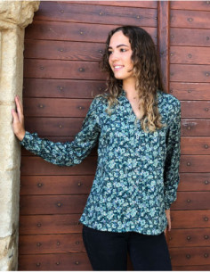 Chemise fluide automnale pour femme à imprimé petites fleurs chic
