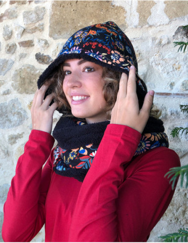 Foulard tube à capuche fourré motif fleuri pour femme