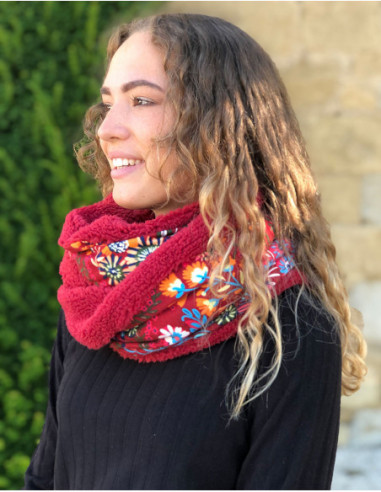 Foulard tube fourré baba cool fleurie bordeaux