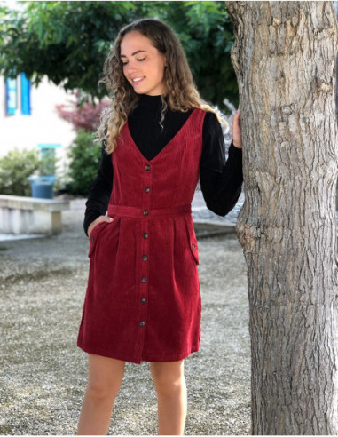 Robe courte effet boule sans manches en velours uni chic