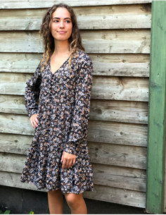 Robe courte boho fluide automnale à petites fleurs
