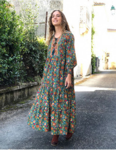 Autumnal women's hippie chic floral maxi dress