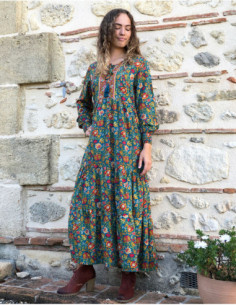 Robe longue automnale femme hippie chic motif fleuri 2