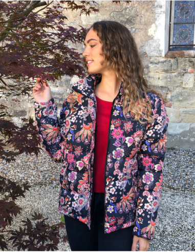 Veste doudoune femme chaude pour l'hiver à motif fleuri