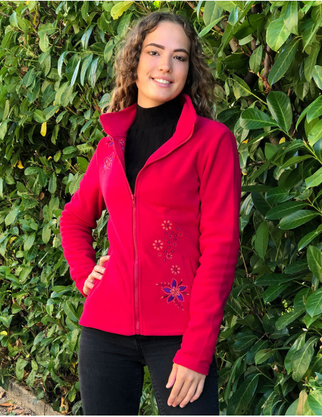 Veste polaire brodée fleuri unie basique pour femme