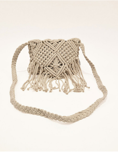 Macramé shoulder bag with fringe