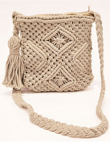 Sac bandoulière en crochet à pompon