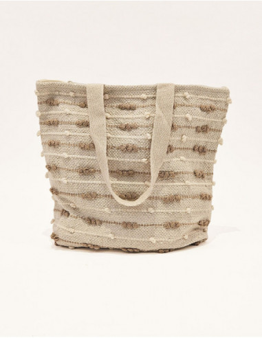 Sac cabas bicolore avec petits pompons