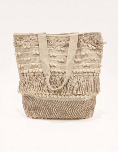 Sac cabas boho avec franges et pompons