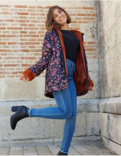 Hooded coat with lined...