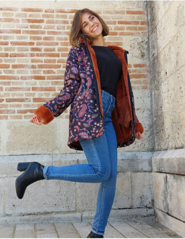 Manteau à capuche intérieur fourré