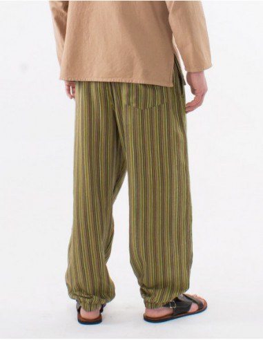 Pantalon basique en coton rayé népalais kaki dos